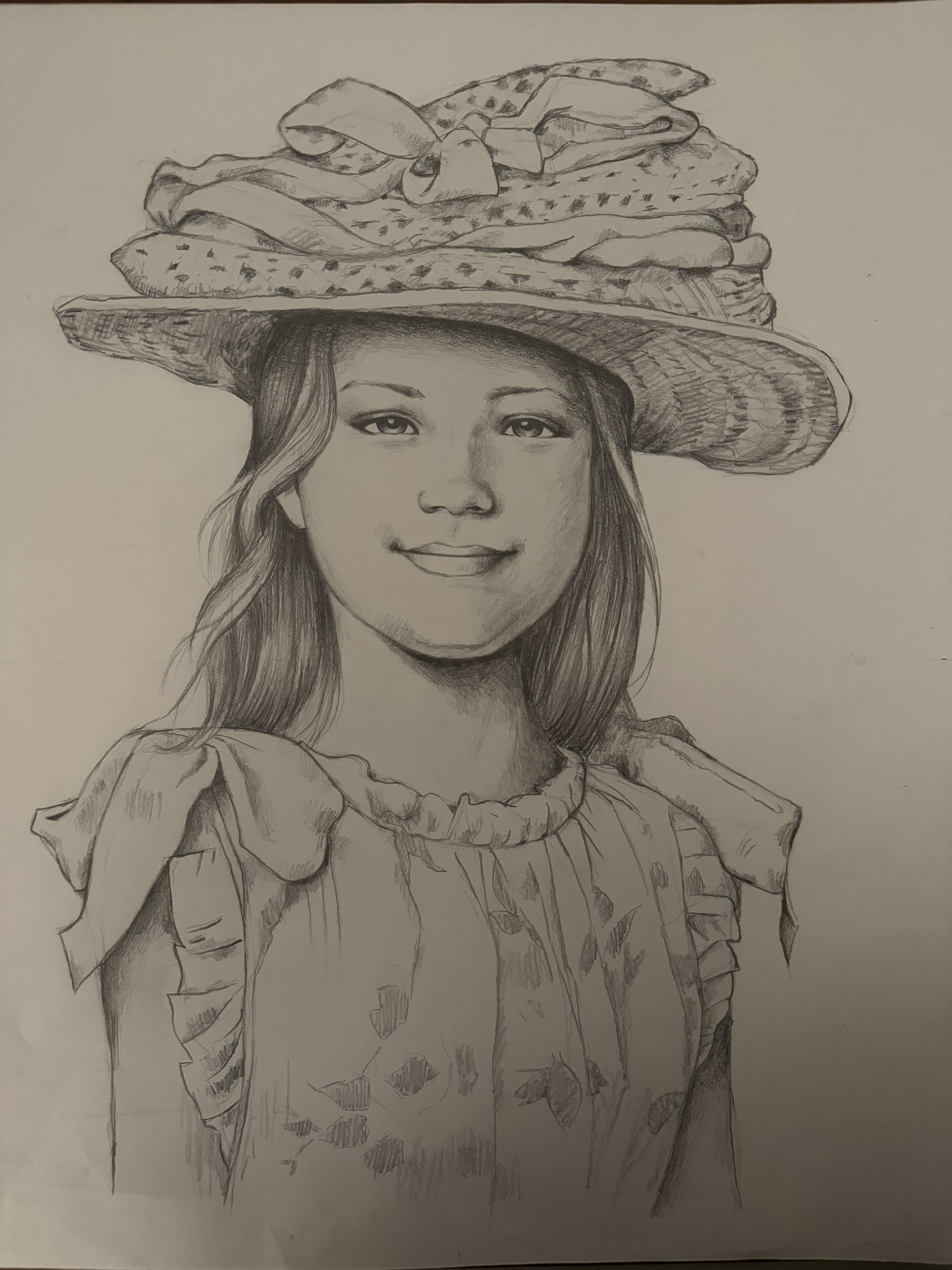 drawing of a little girl with a large hat